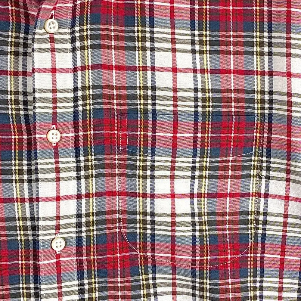 J.Crew Shirt Mens M Tall Red White Plaid Broken In Oxford Preppy Heritage OCBD
